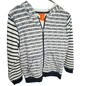 Joe Fresh Kids Full Zip Hoodie Size L Blue White Striped Sweatshirt Cotton Blend